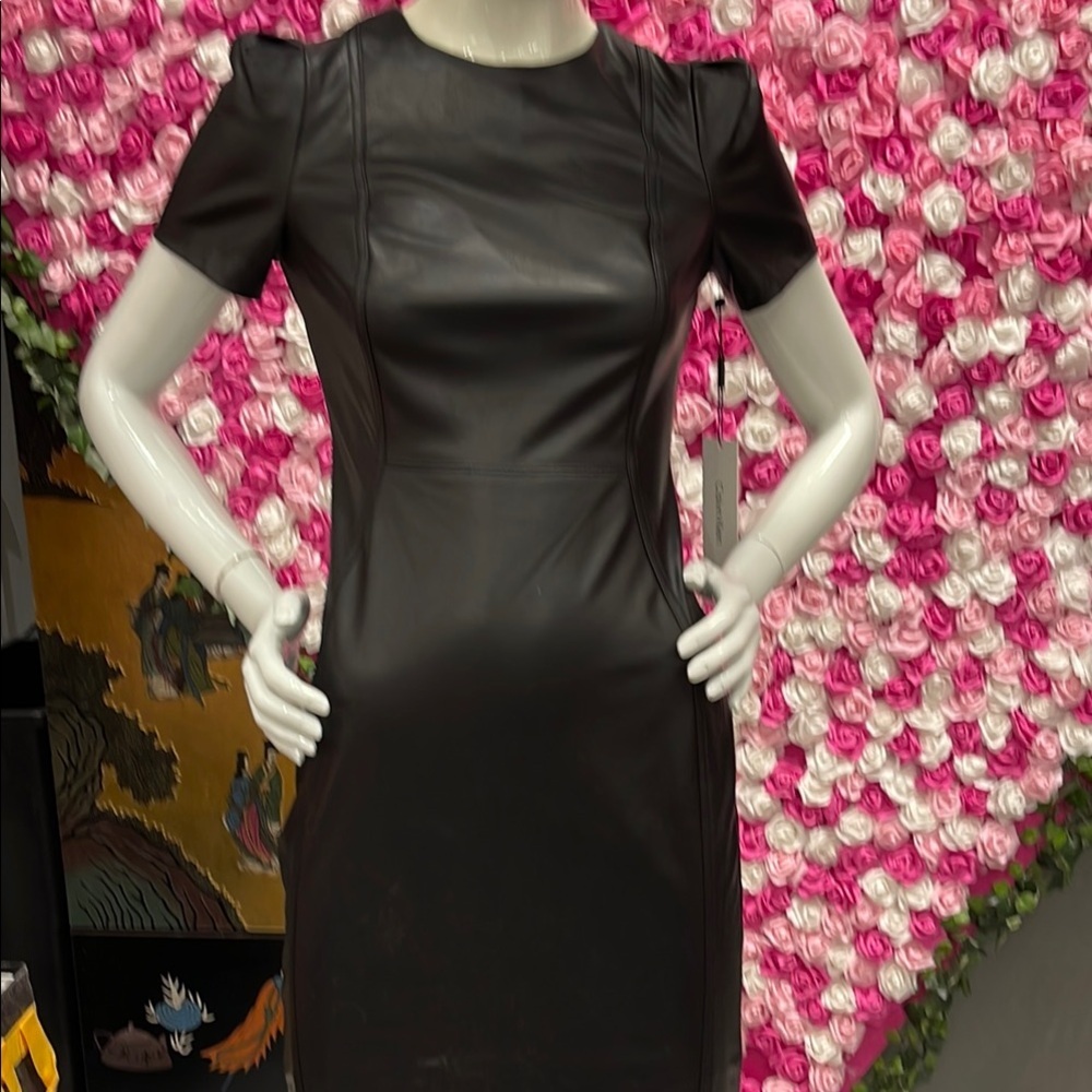 Calvin Klein Elegant Faux Black Leather Dress